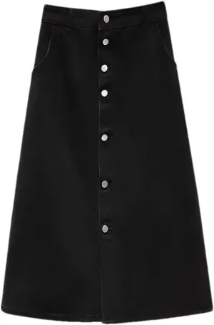 Women's High-Waisted Button-Up Denim Skirt  Versatile Medium-Length Button-Down Jean Dress Maxi Skirt