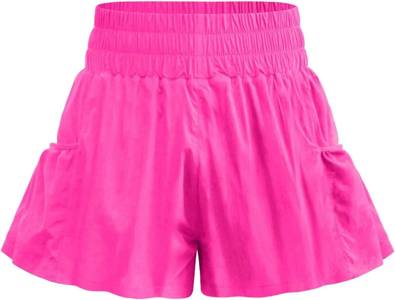 Womens High Waisted Gym Shorts Quick Dry Elastic Waist Running Workout Athletic Shorts Trendy Flowy Pockets Shorts