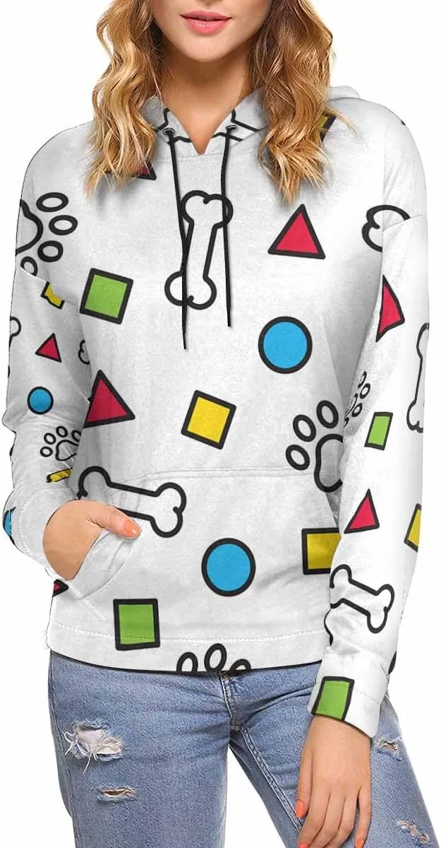 Womens Hoodie Paw print Bones Geometric Figures Women Sweatshirts Long Sleeve Sweaters Pullover Outfits