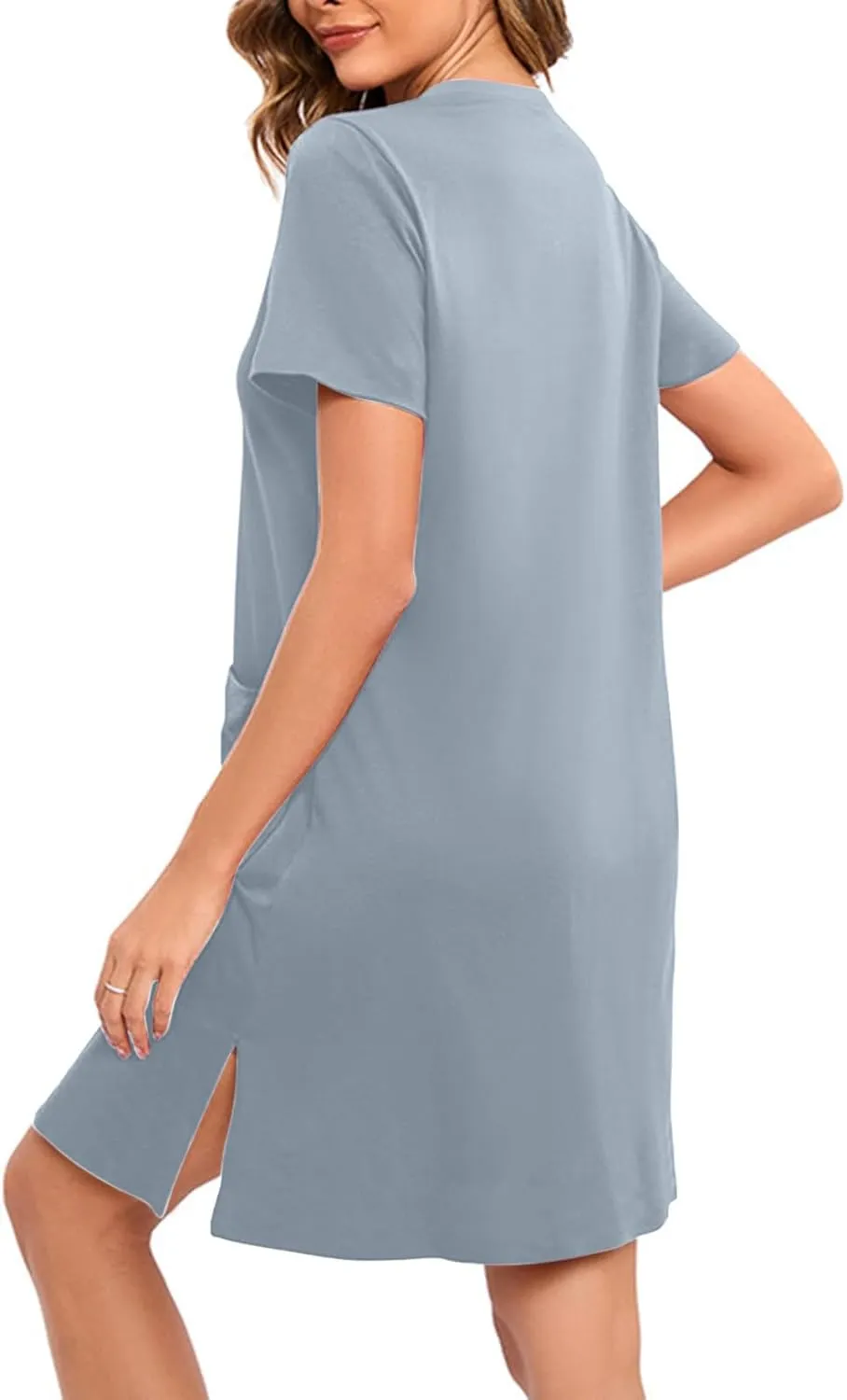 Womens Housecoat Zip Up Robes Short Sleeve Pajamas Dress Comfy Loose Nightdress with Pockets Casual Nightgowns