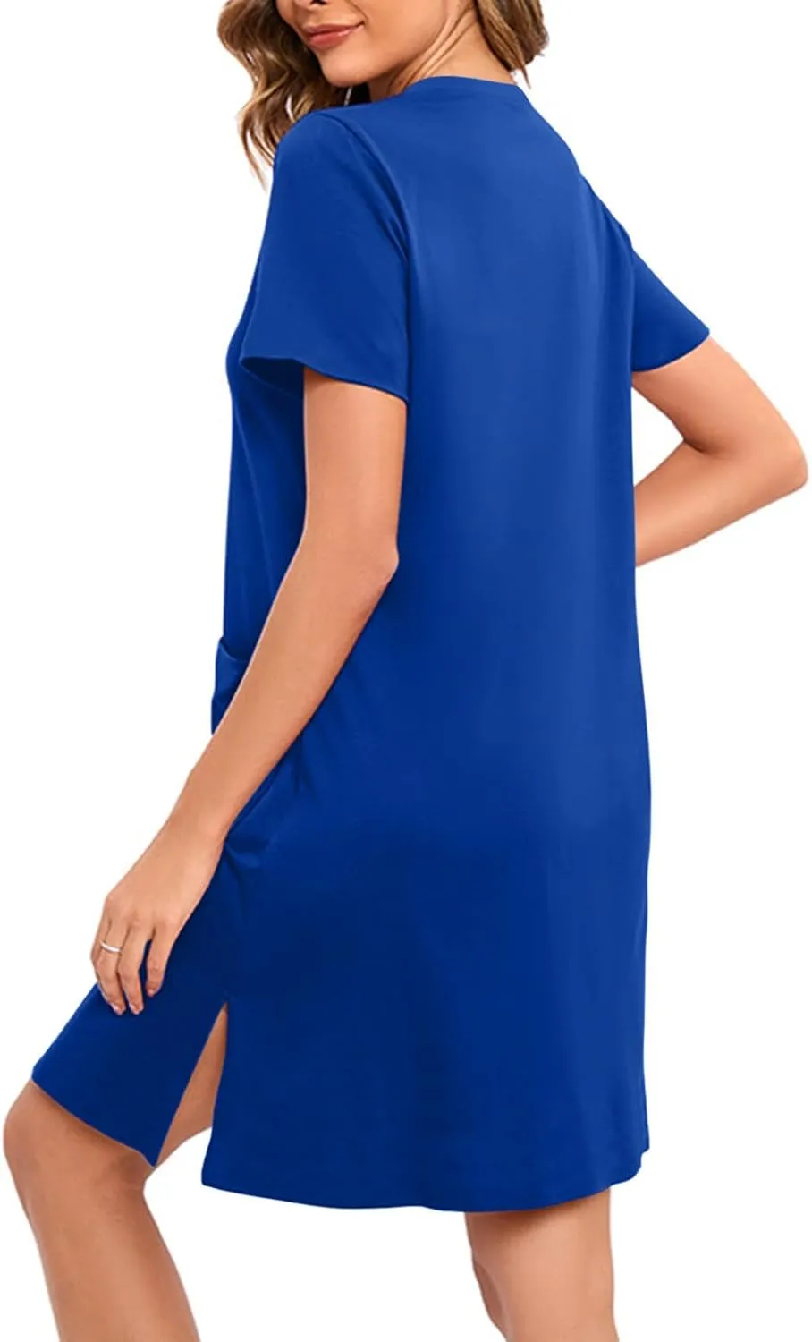 Womens Housecoat Zip Up Robes Short Sleeve Pajamas Dress Comfy Loose Nightdress with Pockets Casual Nightgowns