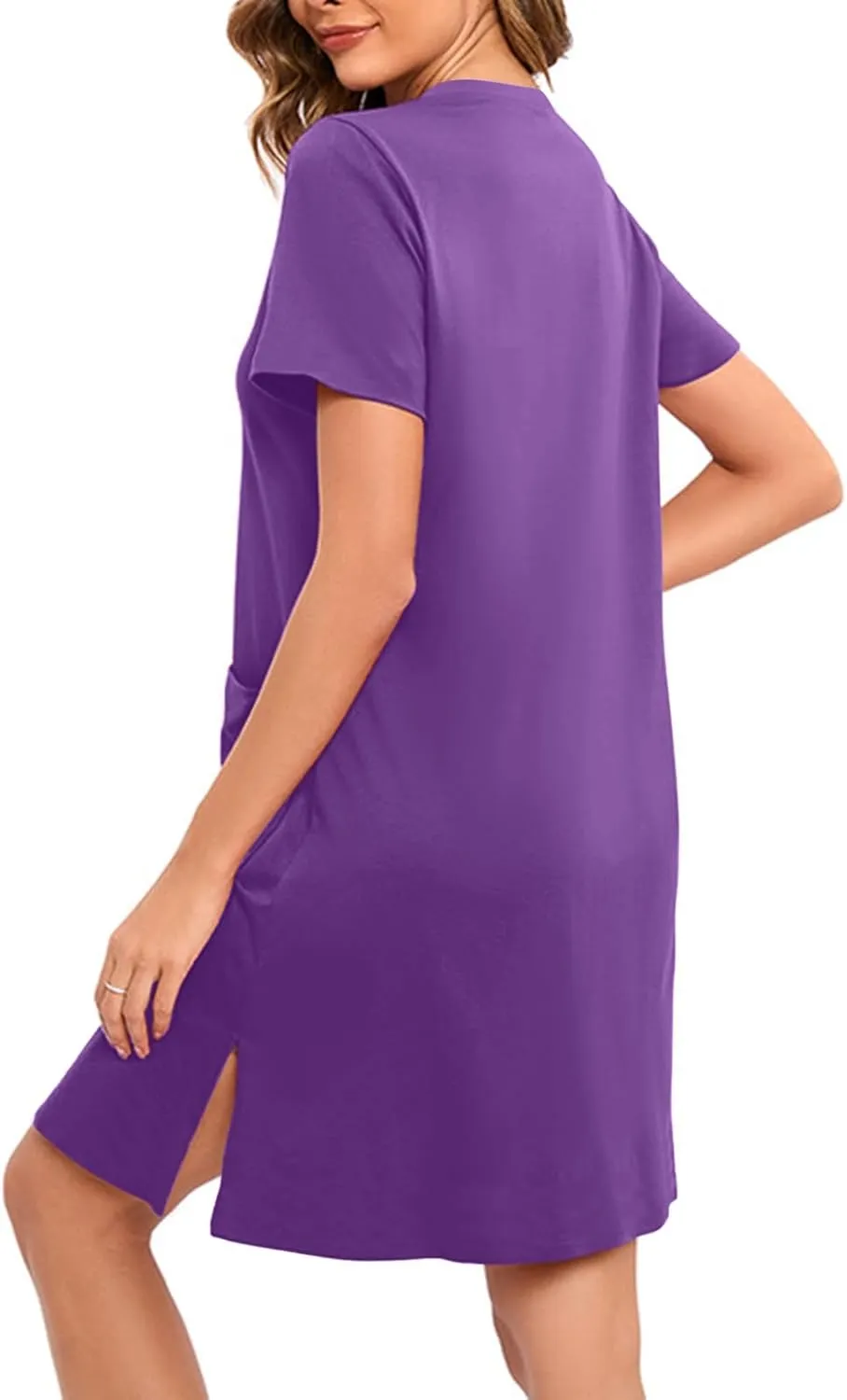 Womens Housecoat Zip Up Robes Short Sleeve Pajamas Dress Comfy Loose Nightdress with Pockets Casual Nightgowns