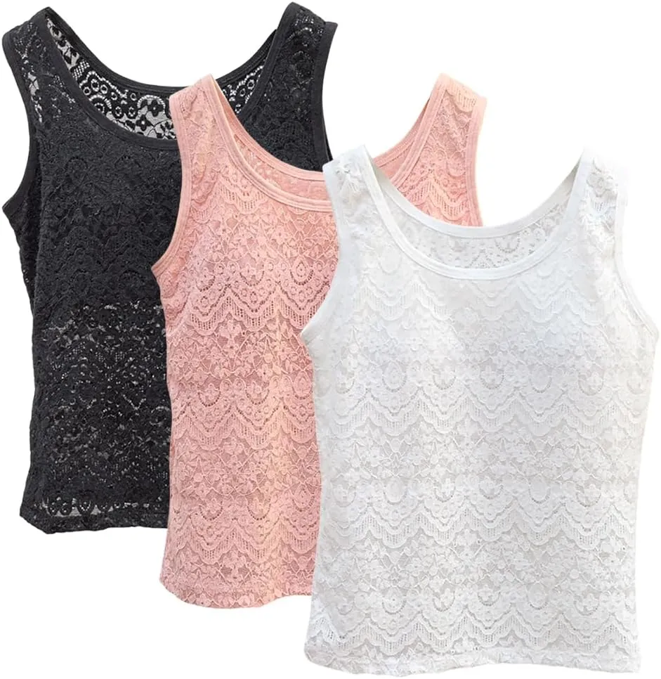 Womens Lace Tank Tops Camisole Built in Bra Padded Bra Vest Sleeveless Tank Tops for Women Girls