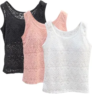 Womens Lace Tank Tops Camisole Built in Bra Padded Bra Vest Sleeveless Tank Tops for Women Girls