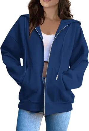 Women's Lightweight Hoodie Zip Up Hoodie Women solid Color Long Sleeve Casual Cozy Clothes with Pockets Fall Coat