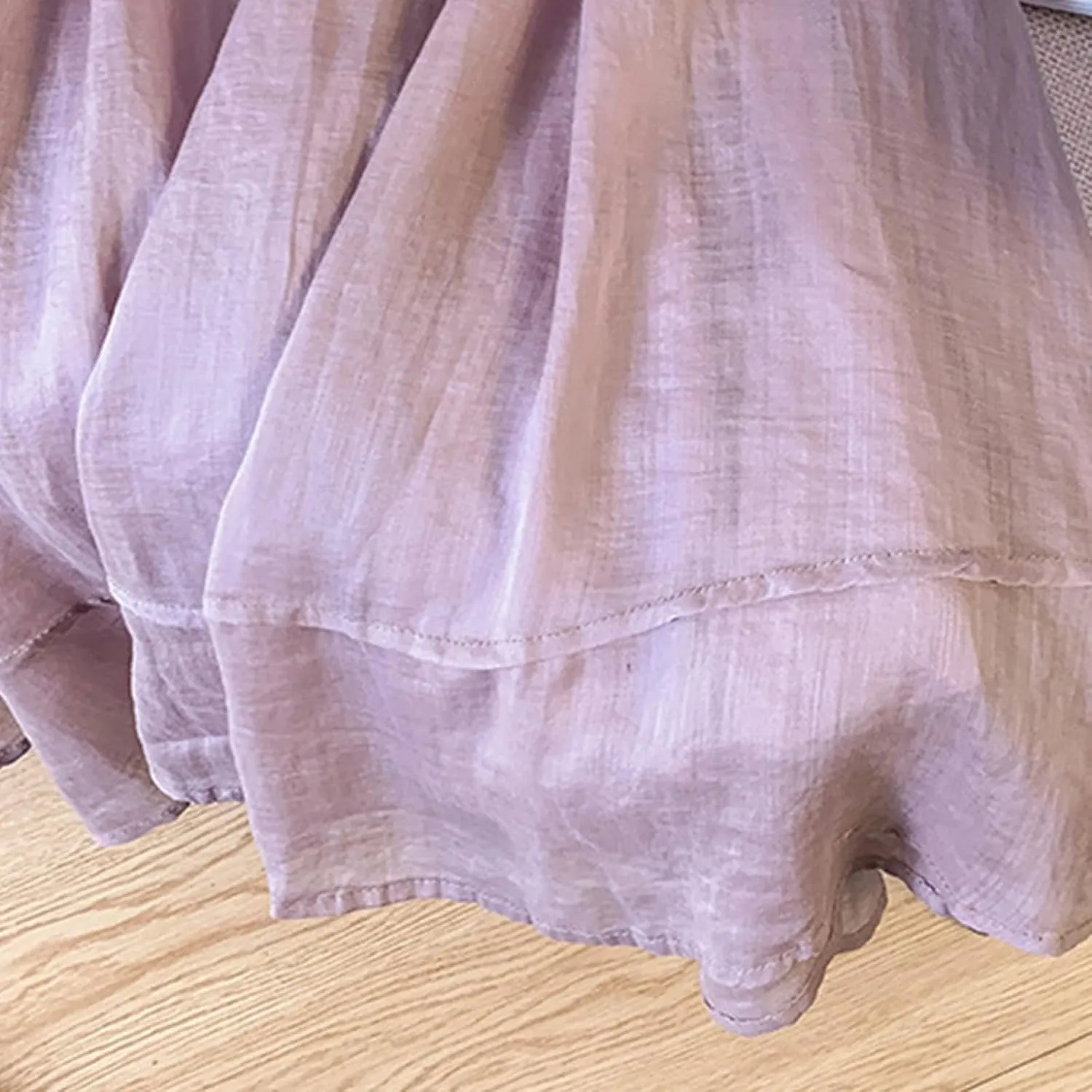 Women's Linen Stretch Soft Pleated Skirt Elastic Waisted Spring Summer Ruched Skirts Casual Loose Trendy Maxi Skirt