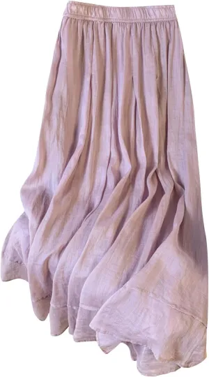 Women's Linen Stretch Soft Pleated Skirt Elastic Waisted Spring Summer Ruched Skirts Casual Loose Trendy Maxi Skirt