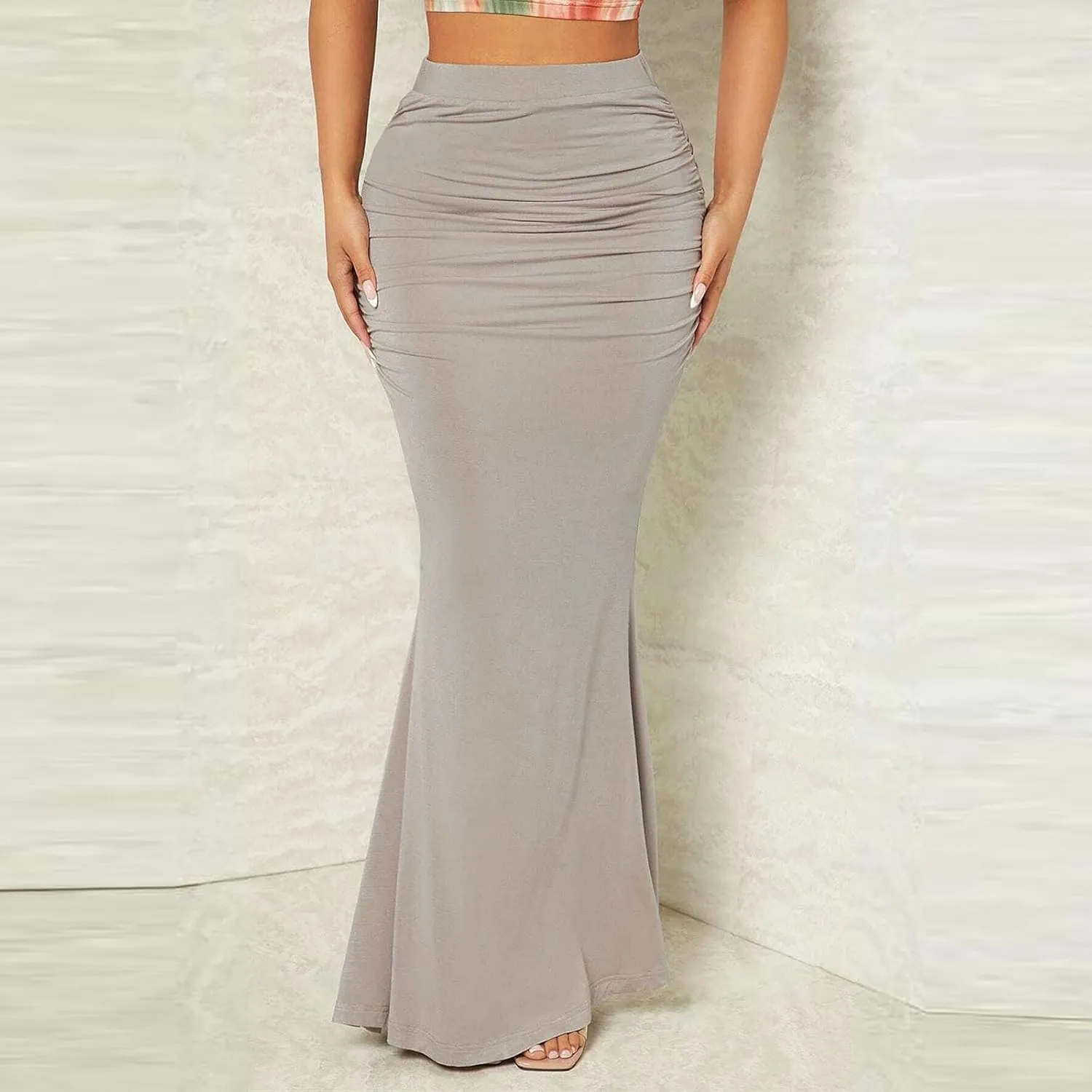Womens Maxi Bodycon Long Skirt Dressy Elegant High Waisted Ruffle Ruched Flowy Mermaid Skirts Evening Party Clubwear