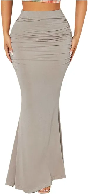Womens Maxi Bodycon Long Skirt Dressy Elegant High Waisted Ruffle Ruched Flowy Mermaid Skirts Evening Party Clubwear
