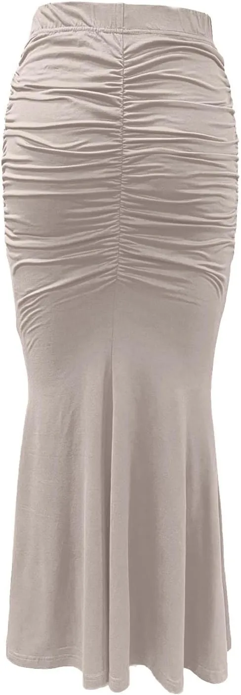 Womens Maxi Bodycon Long Skirt Dressy Elegant High Waisted Ruffle Ruched Flowy Mermaid Skirts Evening Party Clubwear