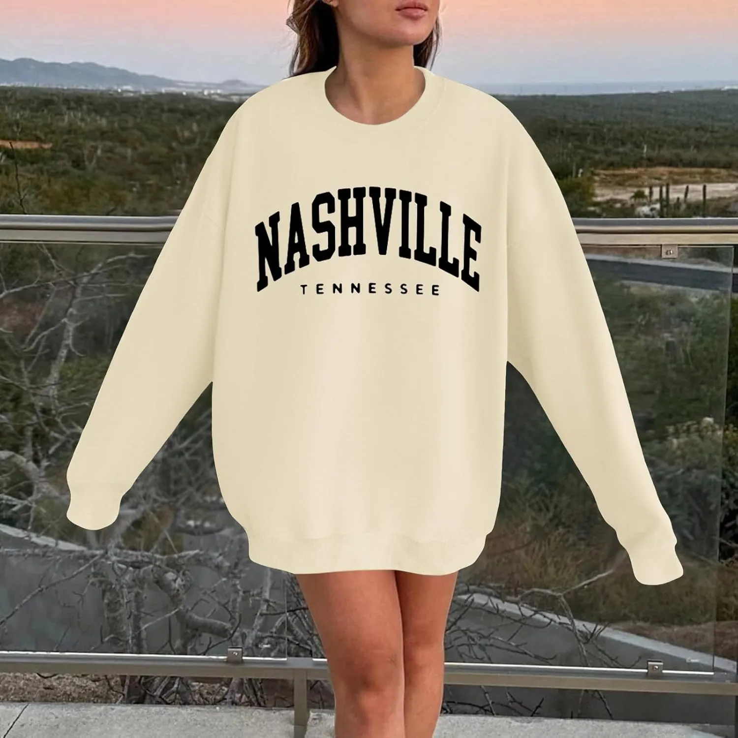 Women's Nashville Tennessee Country Sweatshirts Round Neck Workou Sports Sweaters Loose Fit Hoodies Essential Y2K