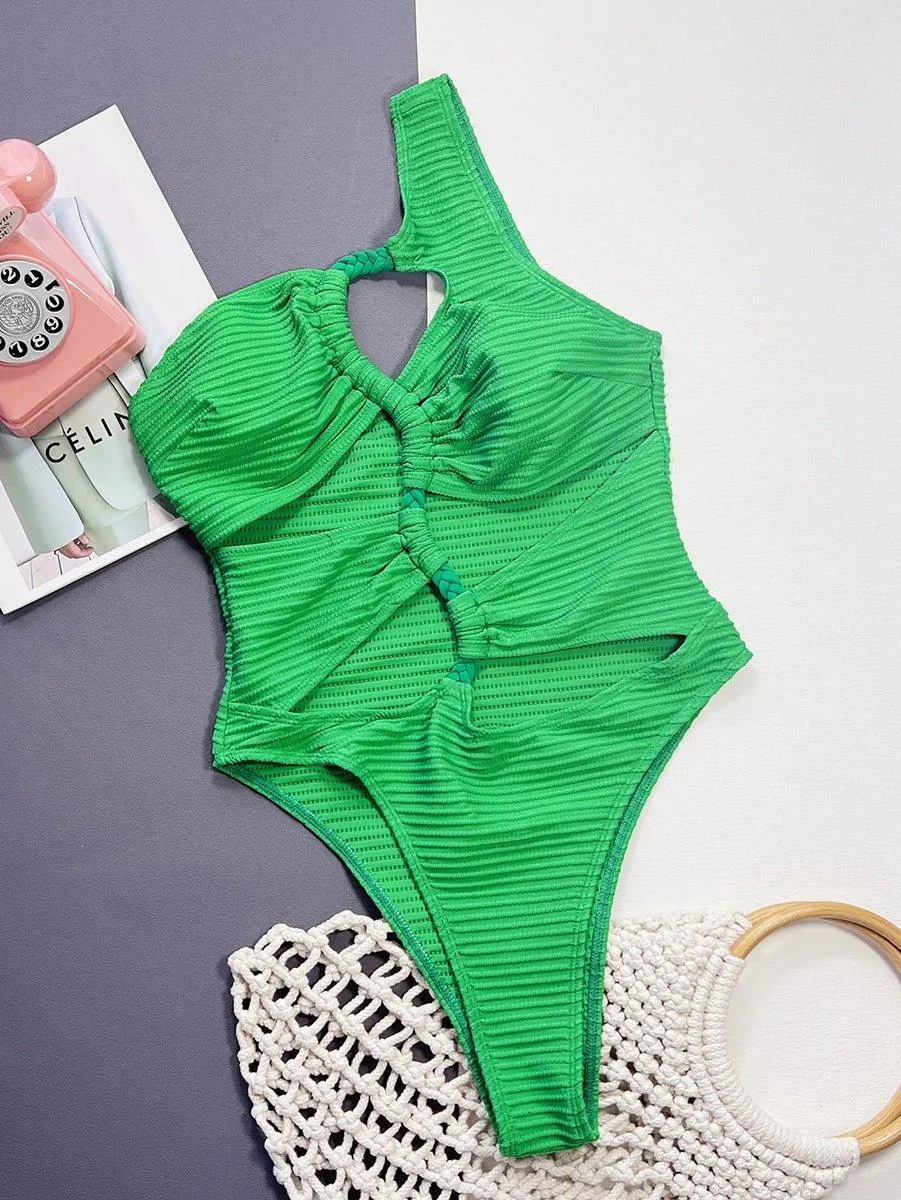 Women's One-Piece Swimsuit - GFIT Sexy String Design, Green Swimwear
