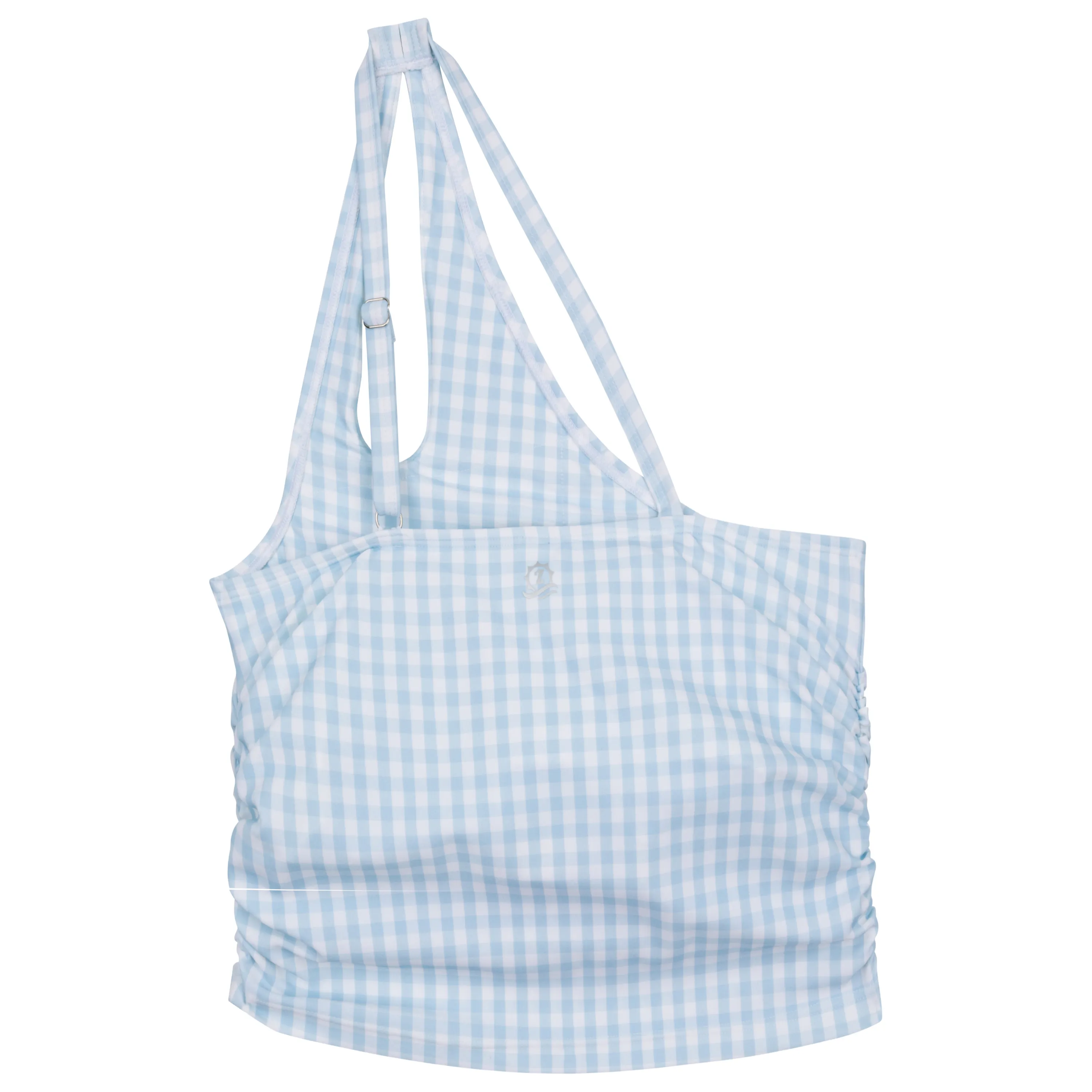 Women’s One Shoulder Crop Tankini Top | “Blue Gingham”