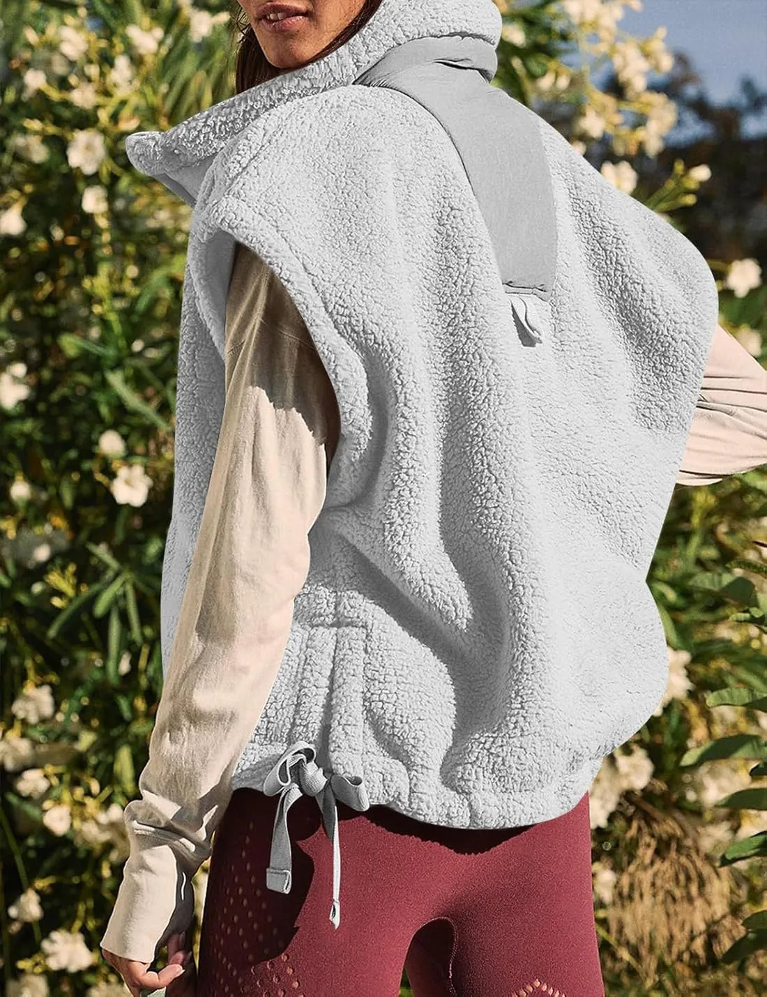 Womens Oversized Fuzzy Fleece Vest Button Down Sherpa Sleeveless Outerwear Coat with Pockets