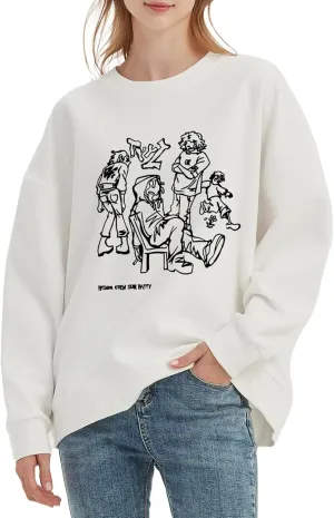 Womens Oversized Graphic Sweatshirts Hoodies Long Sleeve Crew Neck Pullover Sweaters Casual Comfy Fall Fashion Outfits
