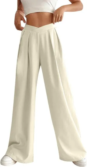 Womens Pants Loose Fit Pants for Women Work Out Gym High Cut Flare Wide Leg Summer Fall Pants 2025