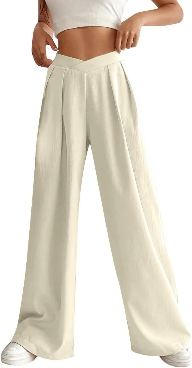 Womens Pants Loose Fit Pants for Women Work Out Gym High Cut Flare Wide Leg Summer Fall Pants 2025