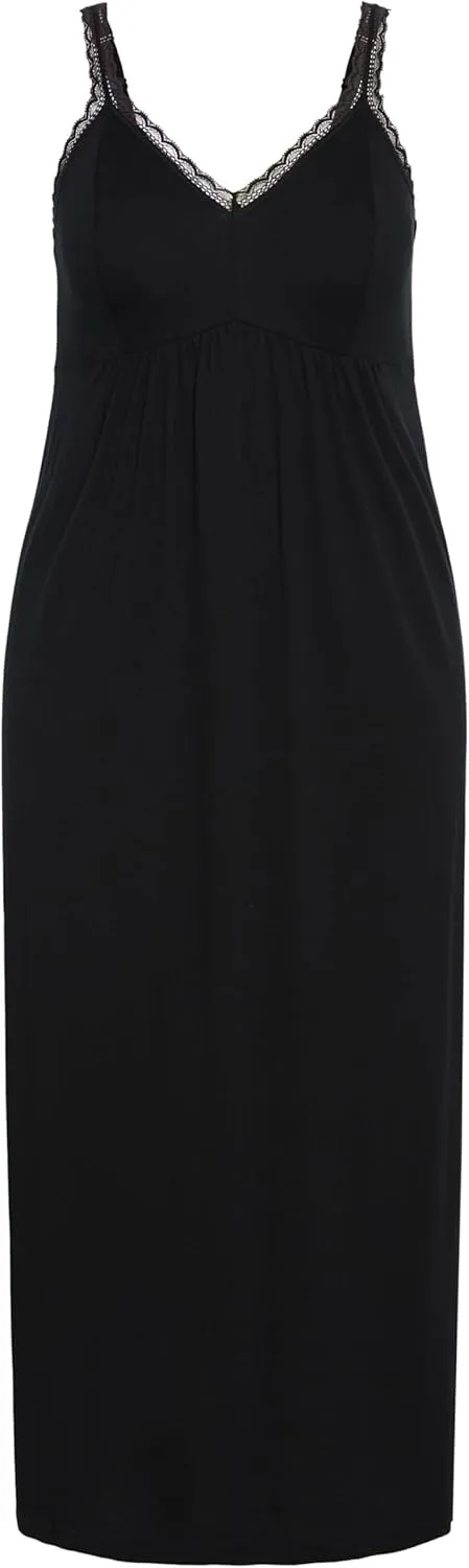 Women's Plus Size Lace Trim Sleep Maxi Dress
