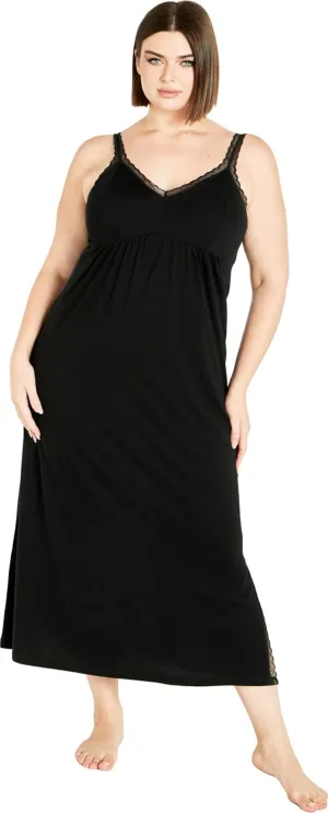 Women's Plus Size Lace Trim Sleep Maxi Dress