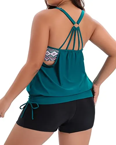 Women's Plus Size Tummy Control Swimsuits For Mothers-Teal