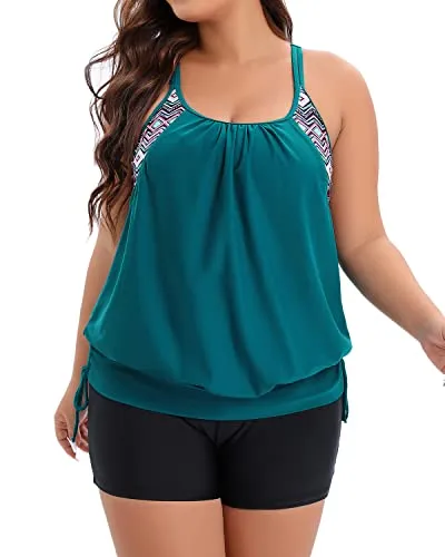 Women's Plus Size Tummy Control Swimsuits For Mothers-Teal