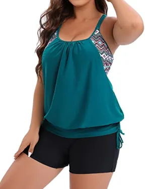 Women's Plus Size Tummy Control Swimsuits For Mothers-Teal