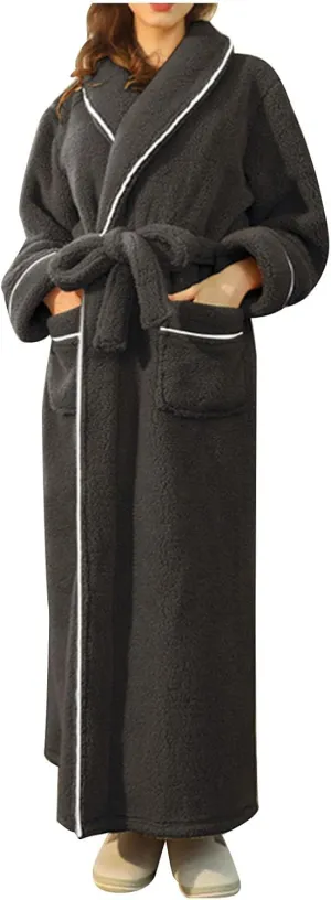 Women's Plush Fleece Robe Cozy Warm Soft Fluffy Bathrobe Fuzzy Female Spa Robe Thick Kimono Robes Warm House Coat