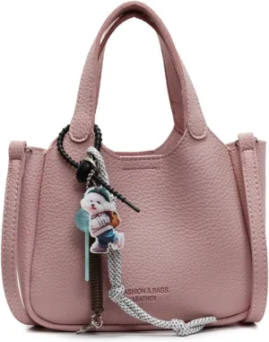 Women's PU Leather bucket bag,top-handle crossbody bag,casual versatile shoulder bag with pendant