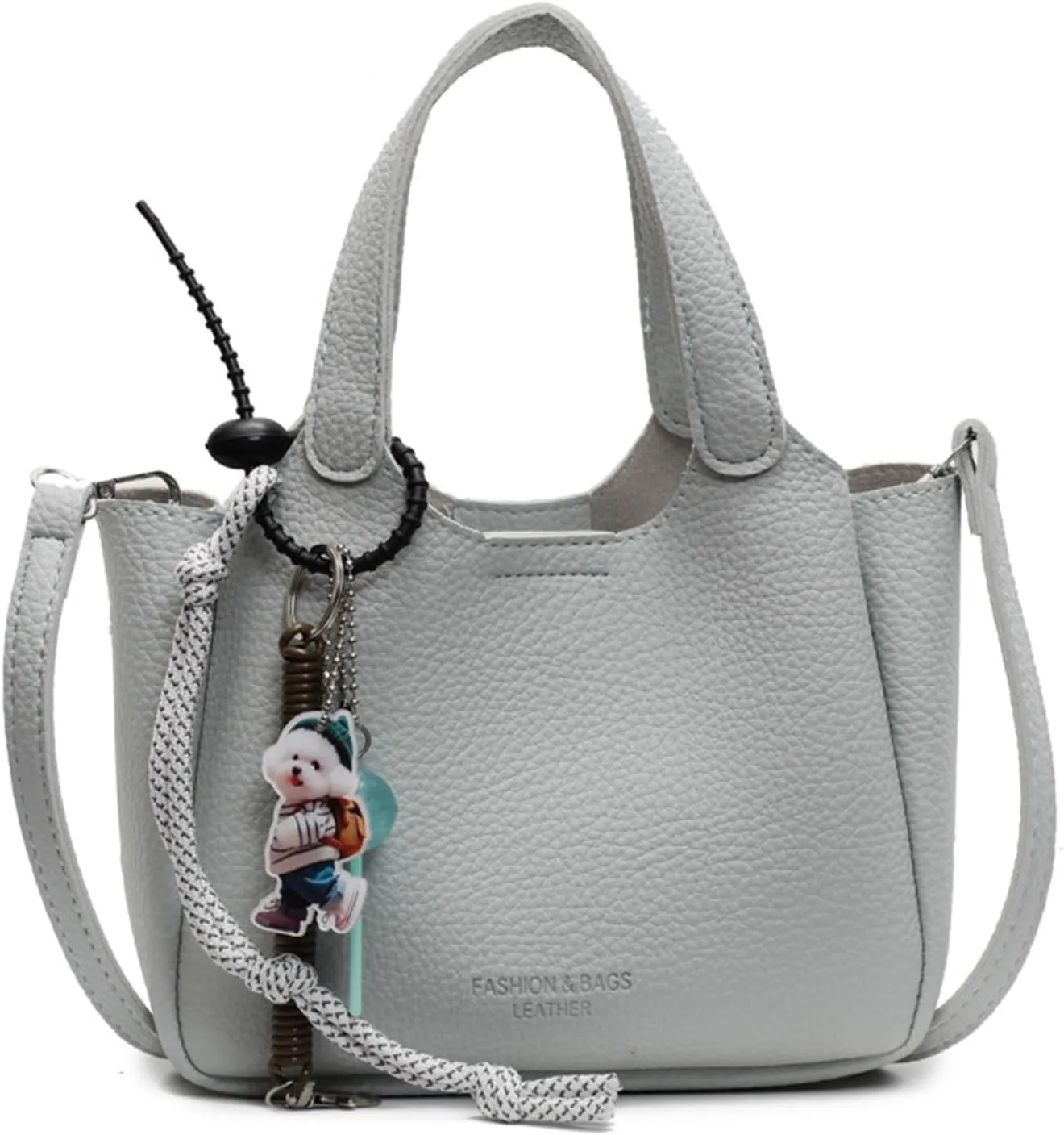 Women's PU Leather bucket bag,top-handle crossbody bag,casual versatile shoulder bag with pendant
