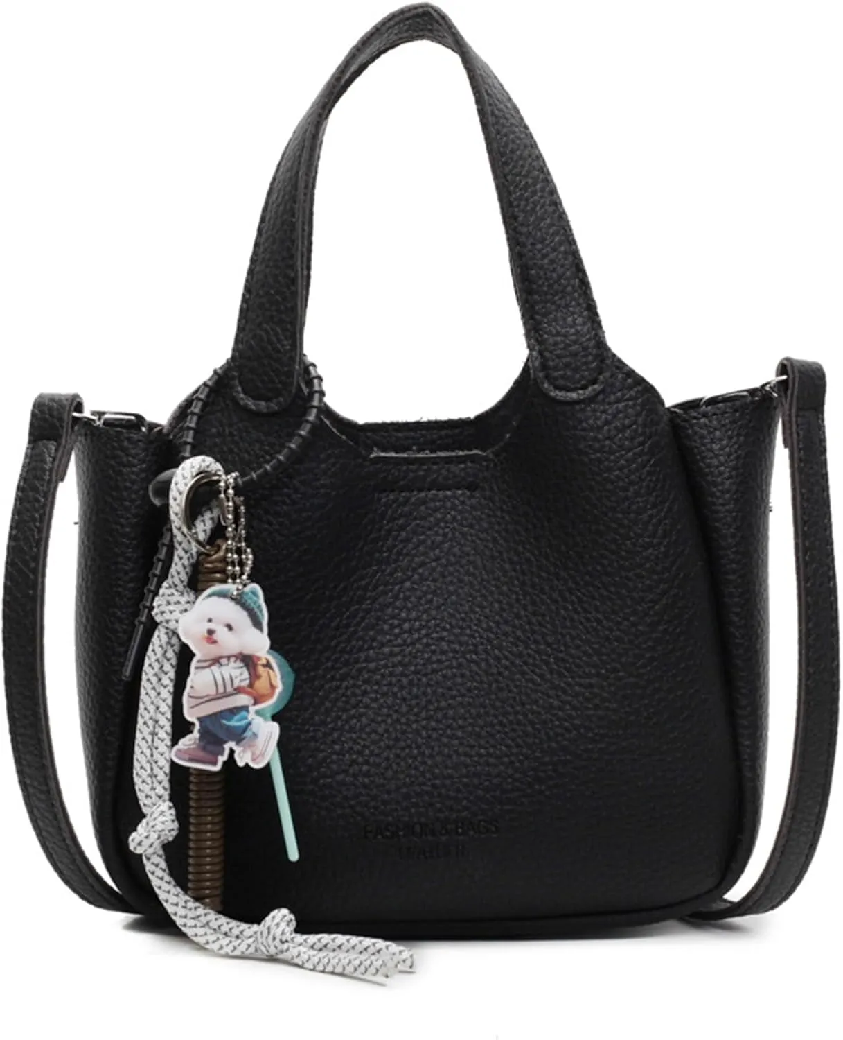 Women's PU Leather bucket bag,top-handle crossbody bag,casual versatile shoulder bag with pendant