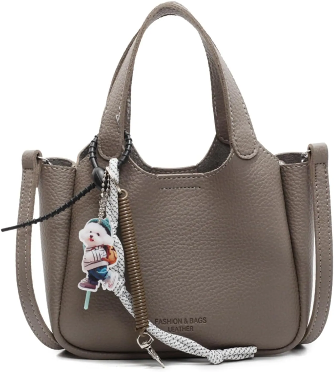 Women's PU Leather bucket bag,top-handle crossbody bag,casual versatile shoulder bag with pendant