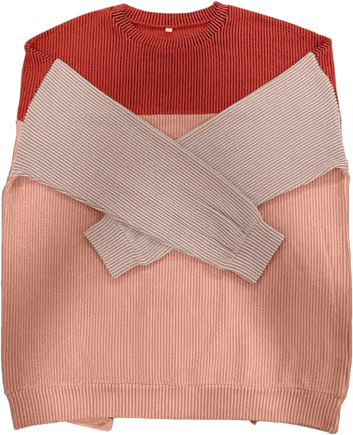 Womens Ribbed Sweatshirt Oversized Color Block Hoodie Long Sleeve Sweater Crewneck Shirts Tops Casual Loose Tops