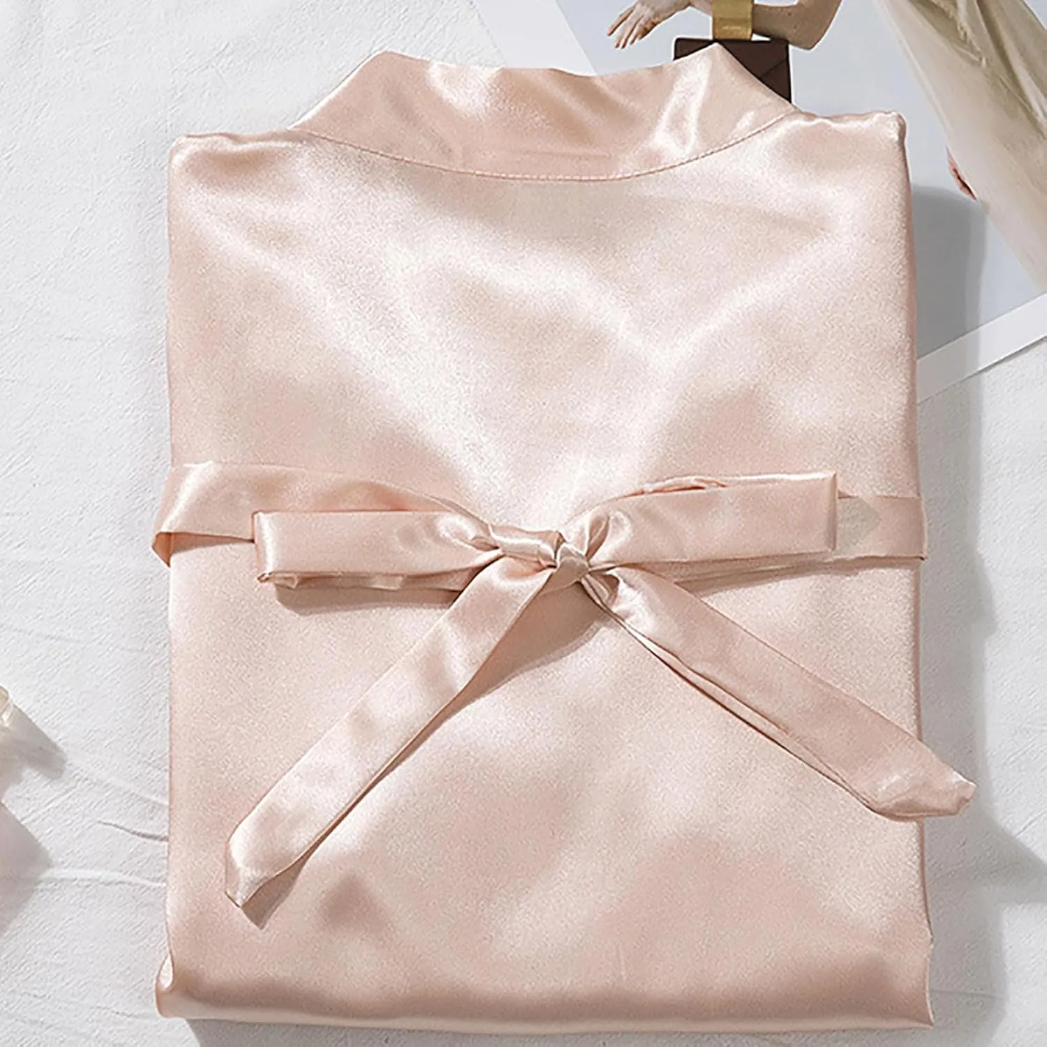 Womens Satin Robe Silk Robes Belted Short Bathrobe Bride Bridesmaid Wedding Silky Bridal Dressing Gown Loungewear