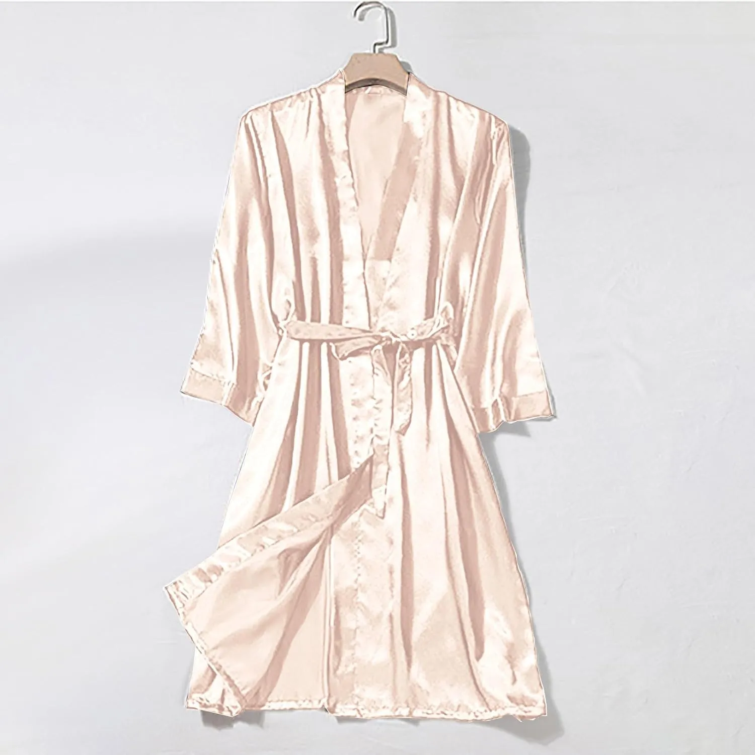 Womens Satin Robe Silk Robes Belted Short Bathrobe Bride Bridesmaid Wedding Silky Bridal Dressing Gown Loungewear