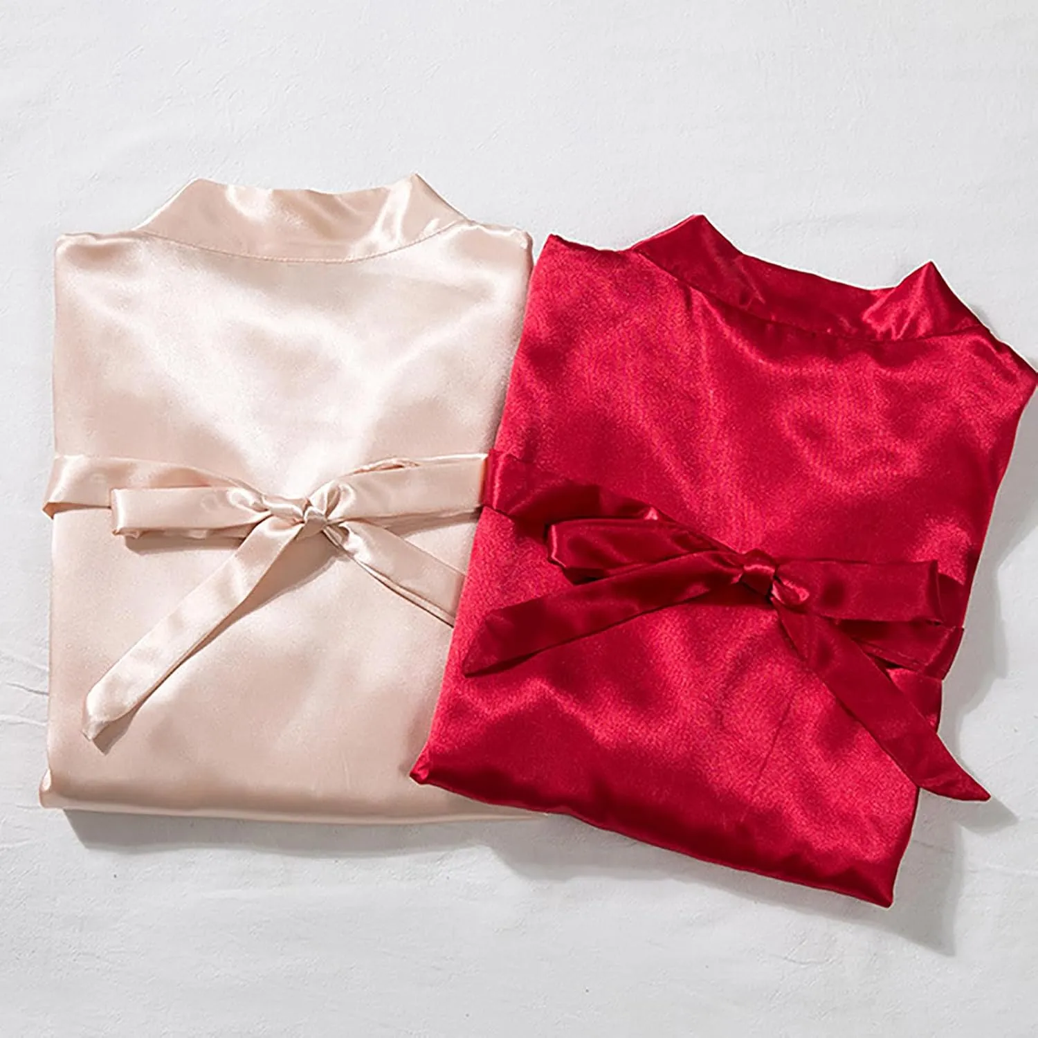 Womens Satin Robe Silk Robes Belted Short Bathrobe Bride Bridesmaid Wedding Silky Bridal Dressing Gown Loungewear