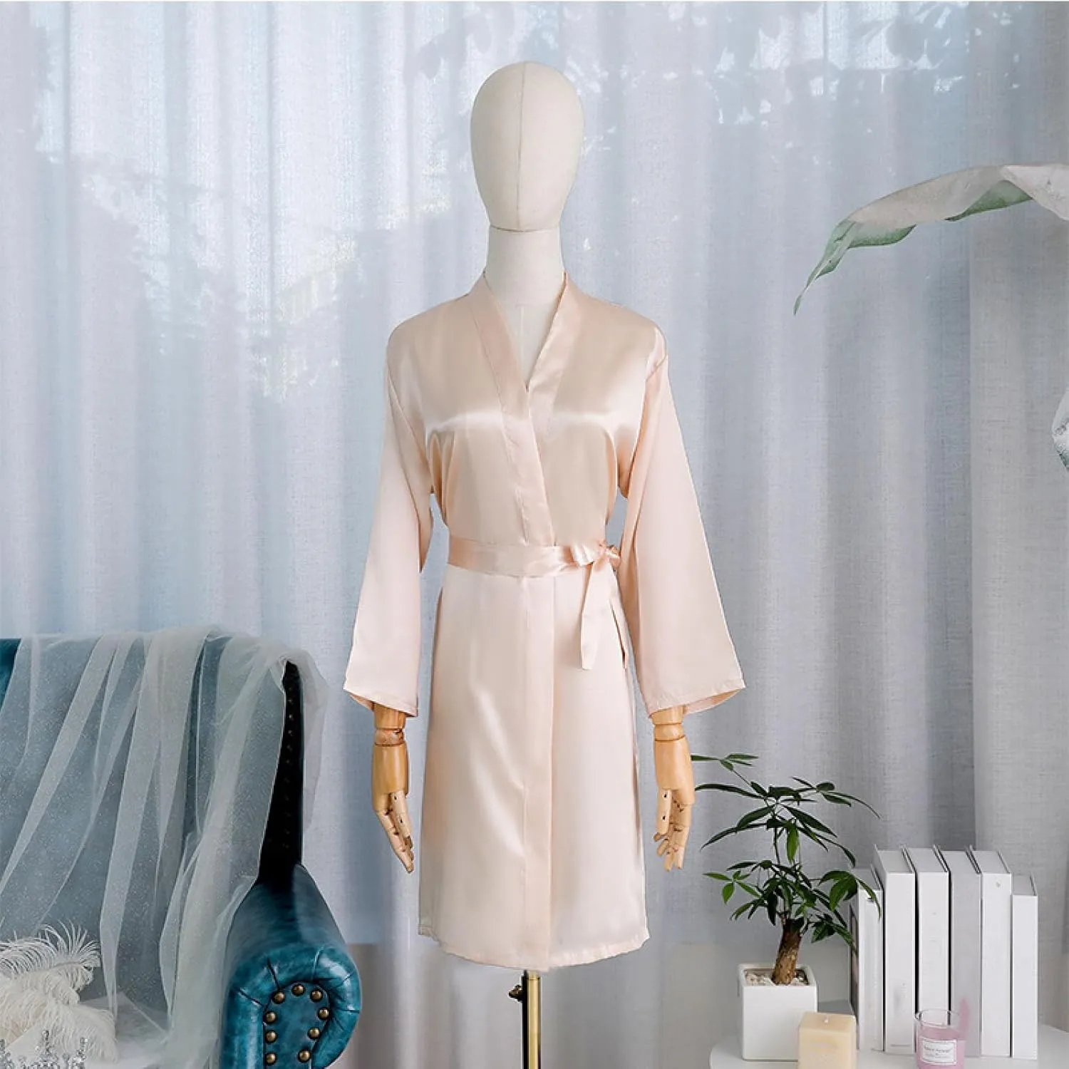 Womens Satin Robe Silk Robes Belted Short Bathrobe Bride Bridesmaid Wedding Silky Bridal Dressing Gown Loungewear