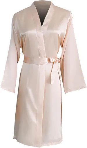 Womens Satin Robe Silk Robes Belted Short Bathrobe Bride Bridesmaid Wedding Silky Bridal Dressing Gown Loungewear