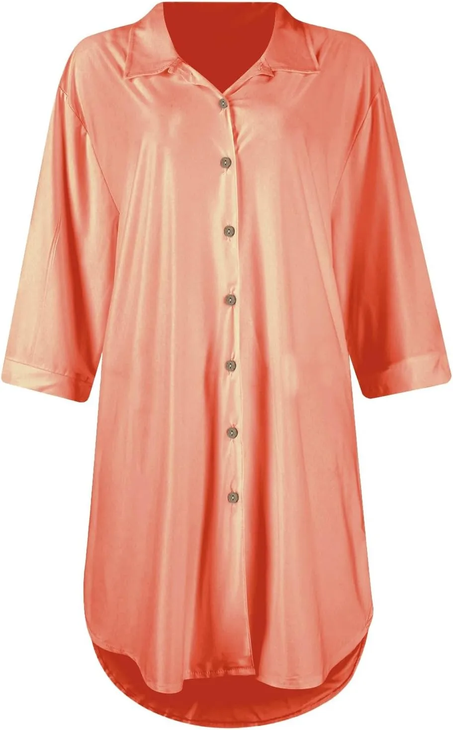 Women's Satin Silk Button Down Nightgown Loose Sleepwear Printed Nightshirt 3/4 Sleeve Dress Boyfriend Sleepshirt