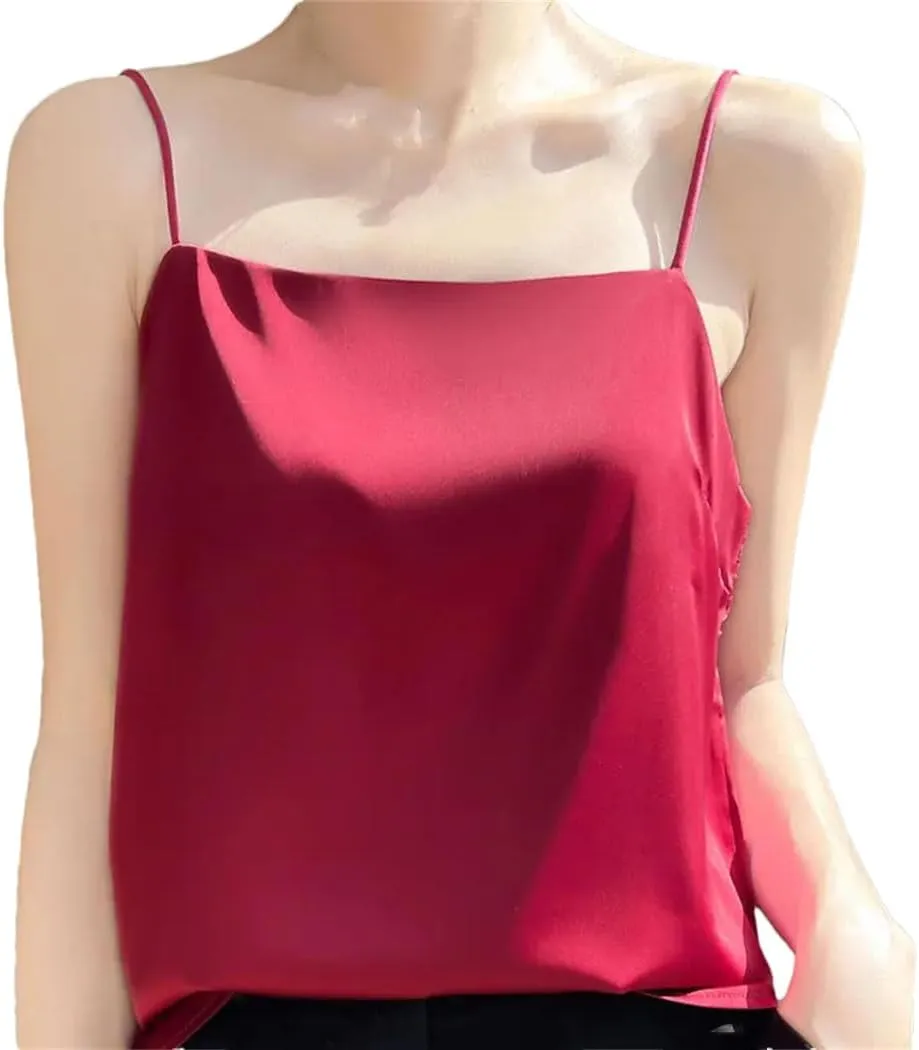 Women's Satin Sleeveless Tank Top Slim Fit Versatile Camisole With Thin Straps Korean-Inspired Layering Piece