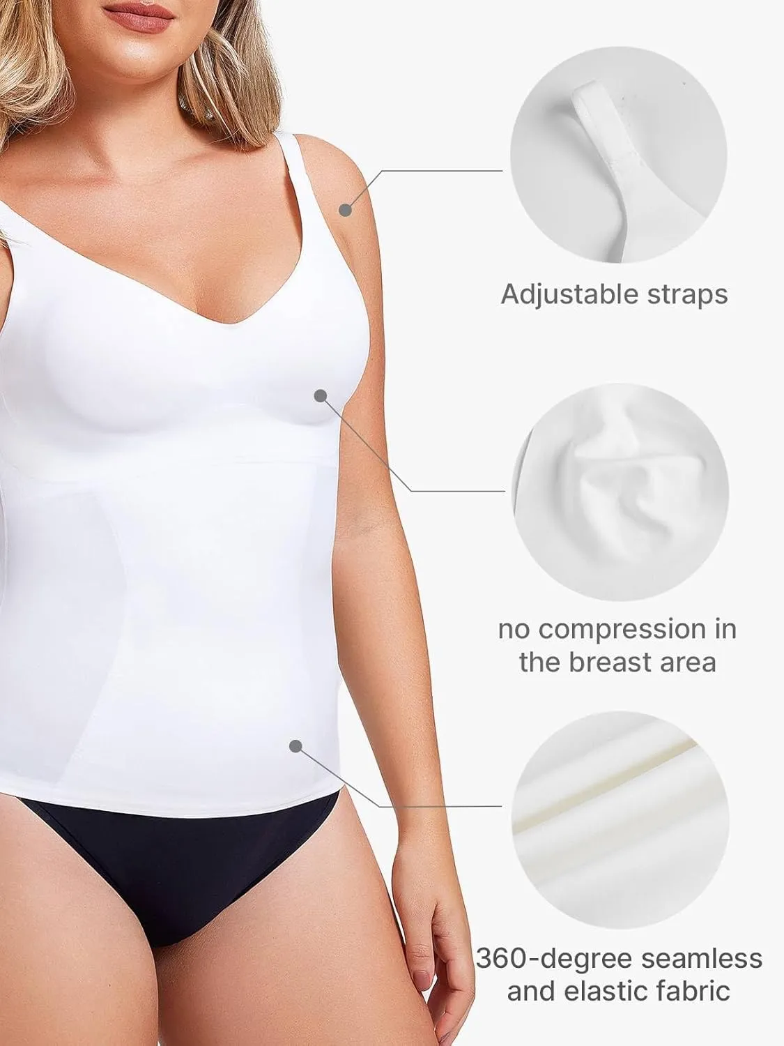 Women's Seamless Compression Tank Top Shapewear with Tummy Control for Slimming, Everyday Wear, V-Neck Camisole