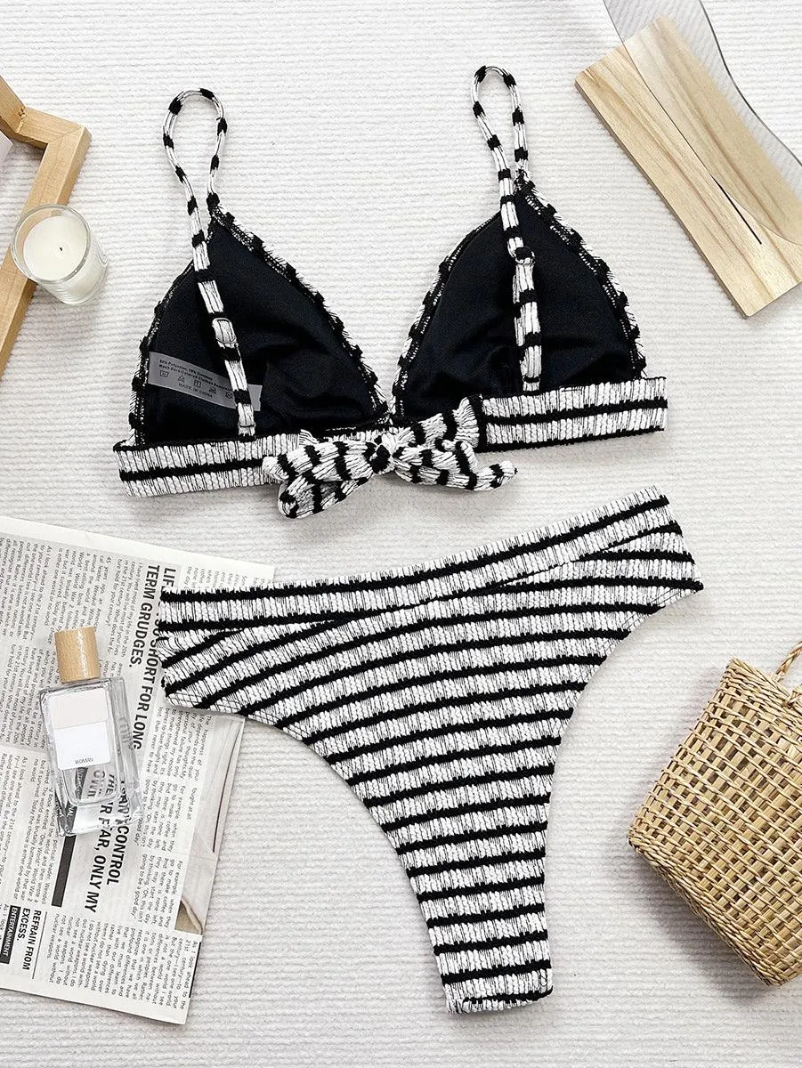 Women's Sexy Jacquard Bikini Set - V Neckline Bathing Suit