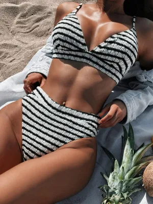 Women's Sexy Jacquard Bikini Set - V Neckline Bathing Suit