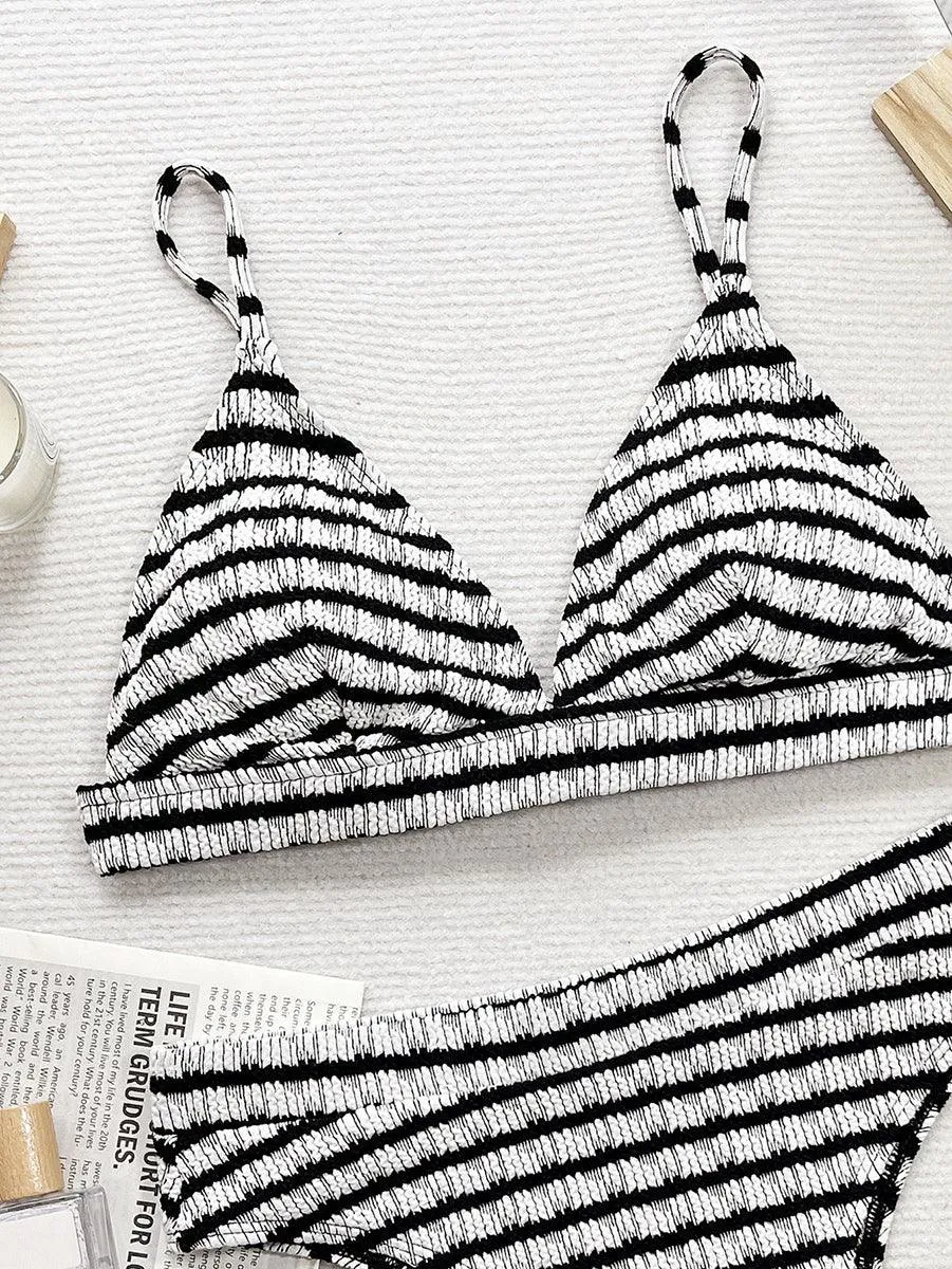 Women's Sexy Jacquard Bikini Set - V Neckline Bathing Suit