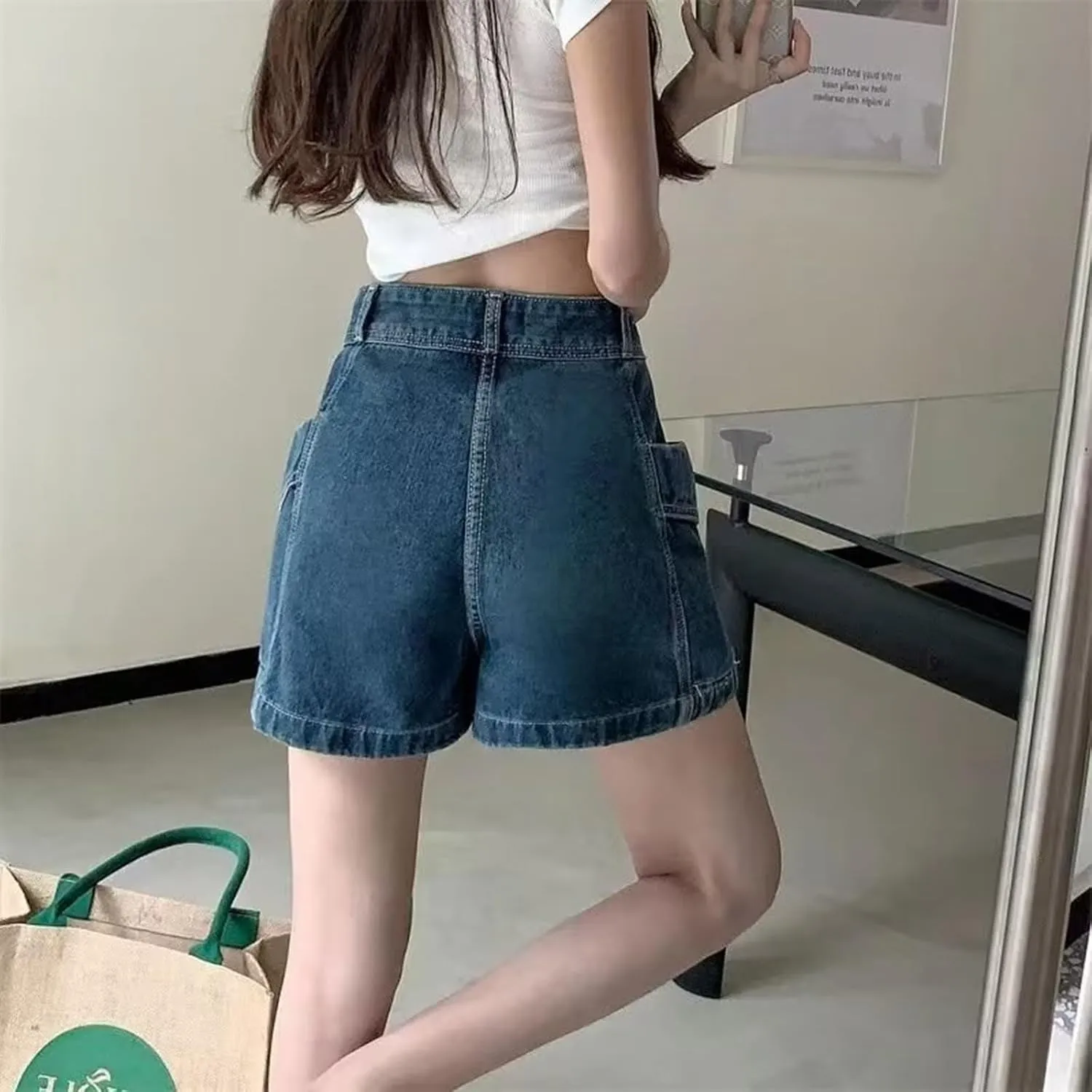 Womens Shorts Casual Women's Denim High Waisted Irregular Casual Versatile Slim Design A Line Skirt Pants