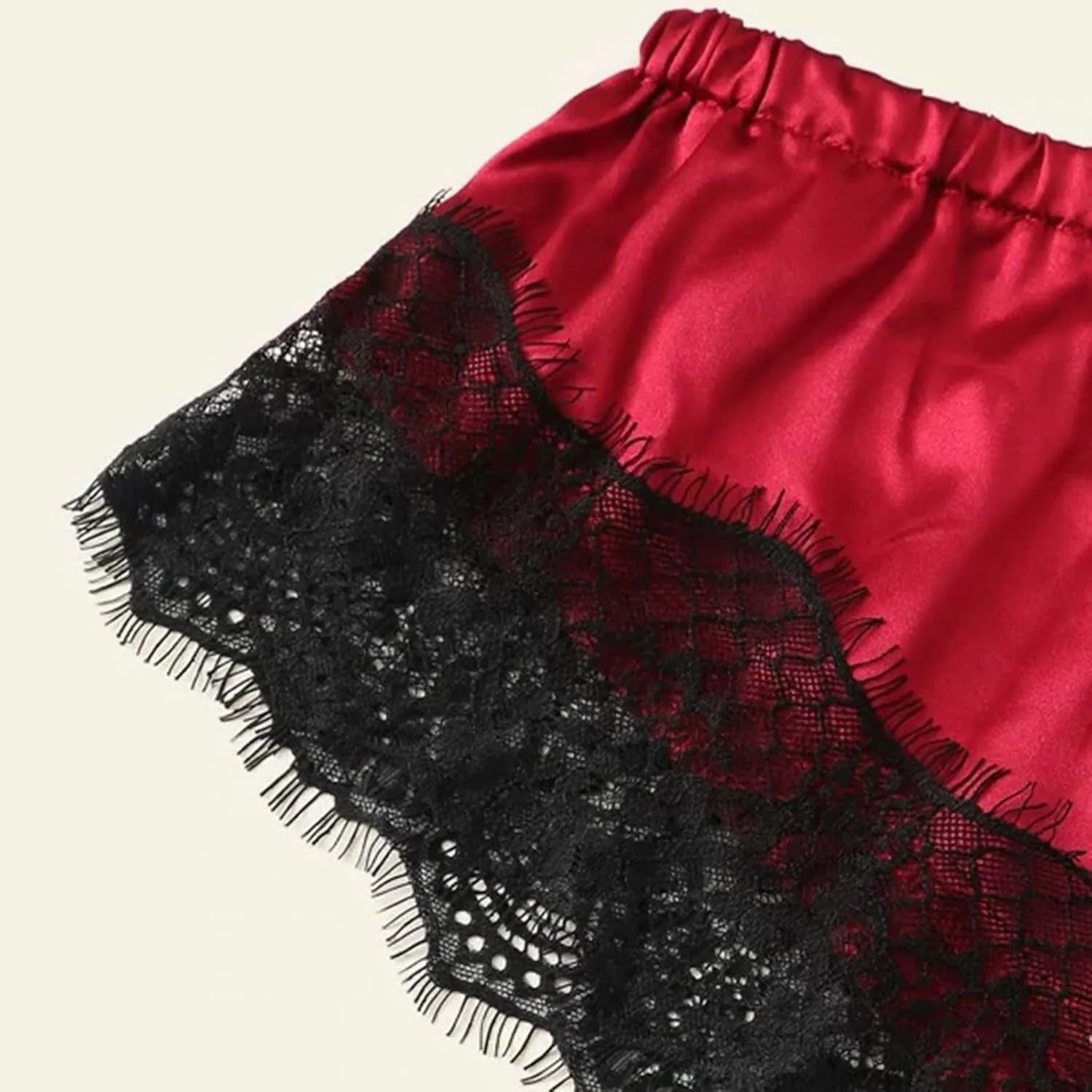 Womens Silky Pajama Sets 2 Piece Outfits Summer Sexy Lace Trim Cami Tops Shorts Soft Cute Camisole Lingerie Sleepwear