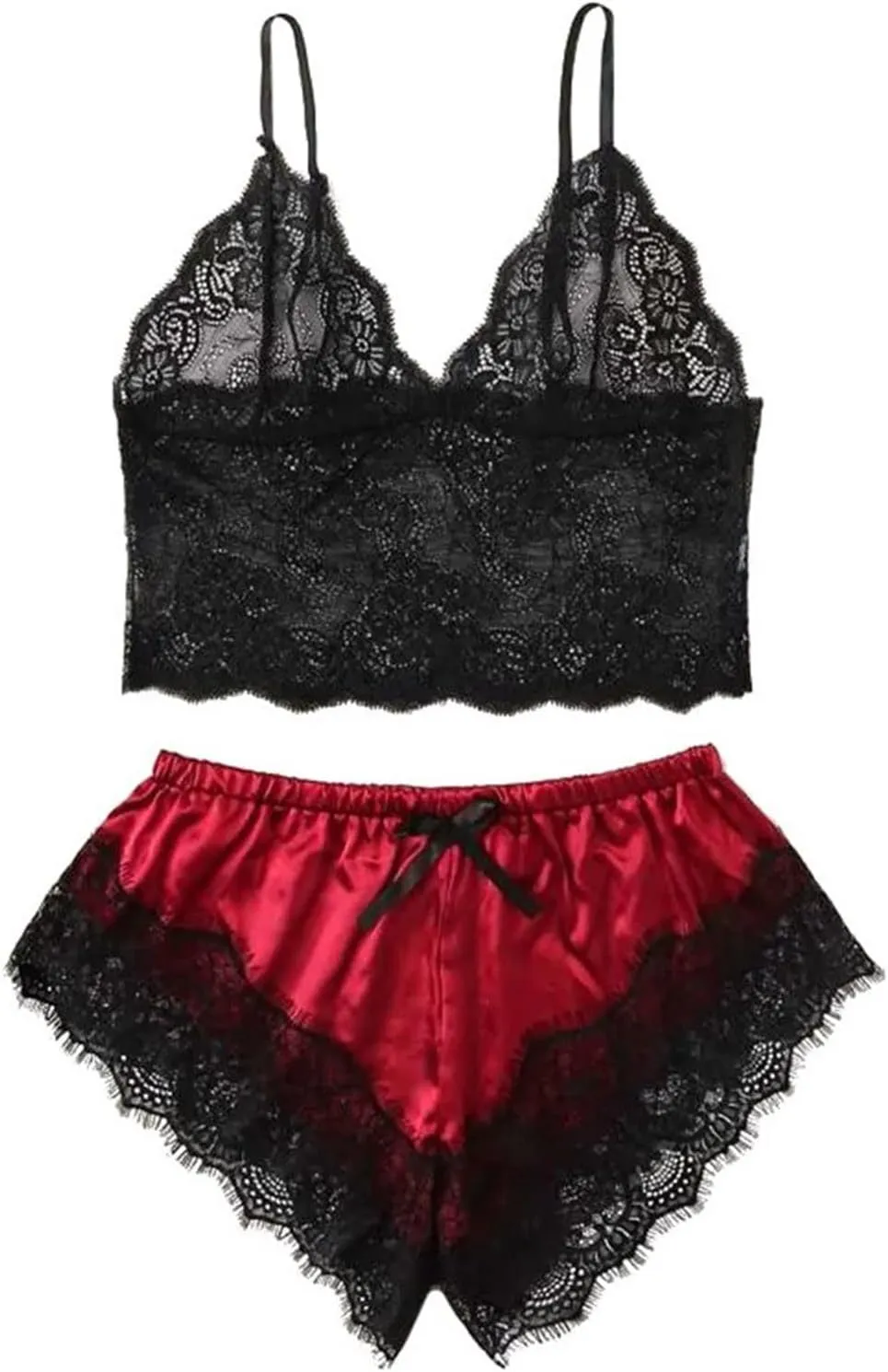 Womens Silky Pajama Sets 2 Piece Outfits Summer Sexy Lace Trim Cami Tops Shorts Soft Cute Camisole Lingerie Sleepwear