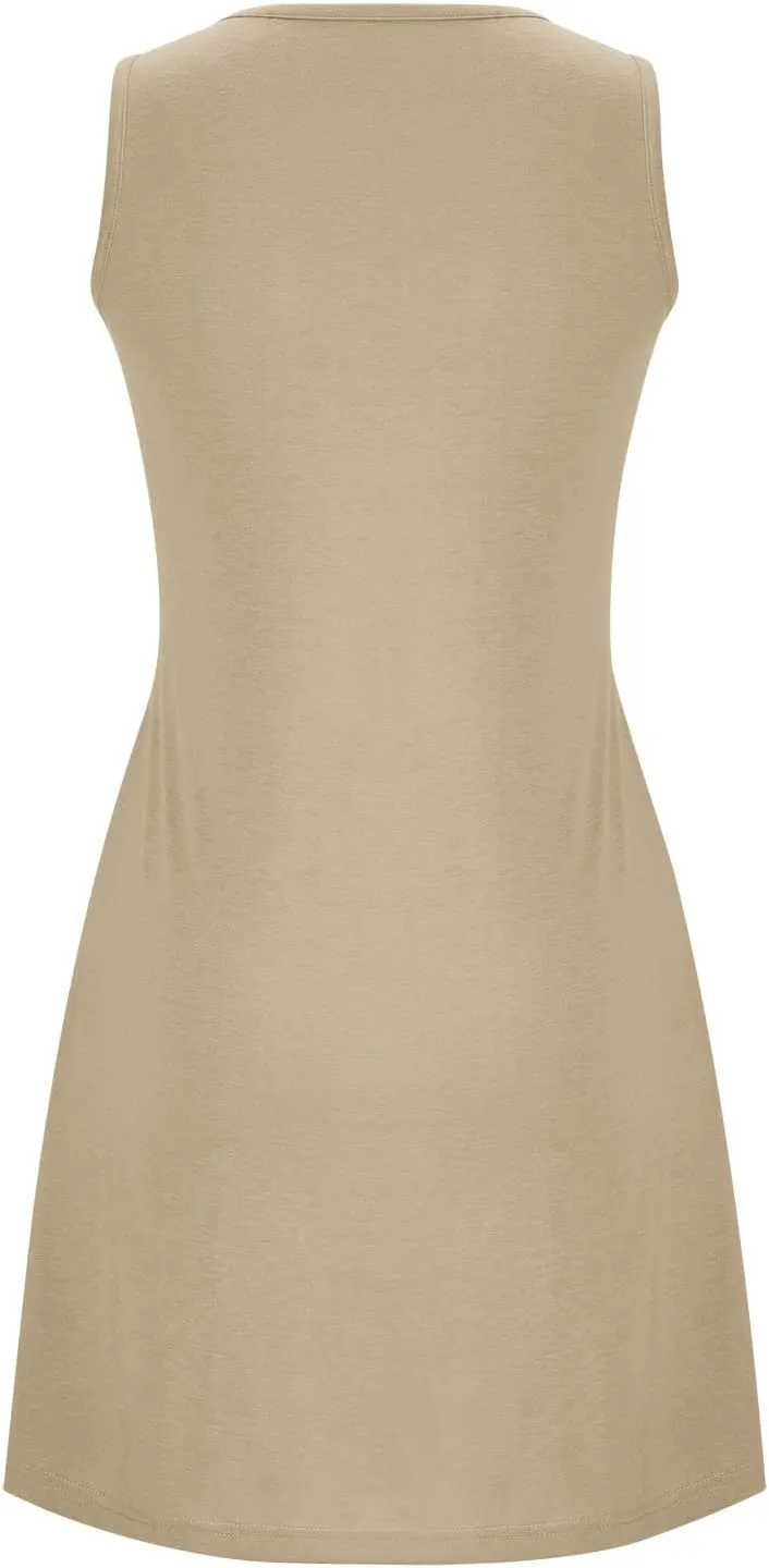 Women's Sleeveless Nightgowns with Pockets Flowy Pleated Front Sleepwear Nightdress Comfy Loose Round Neck Sleep Shirts