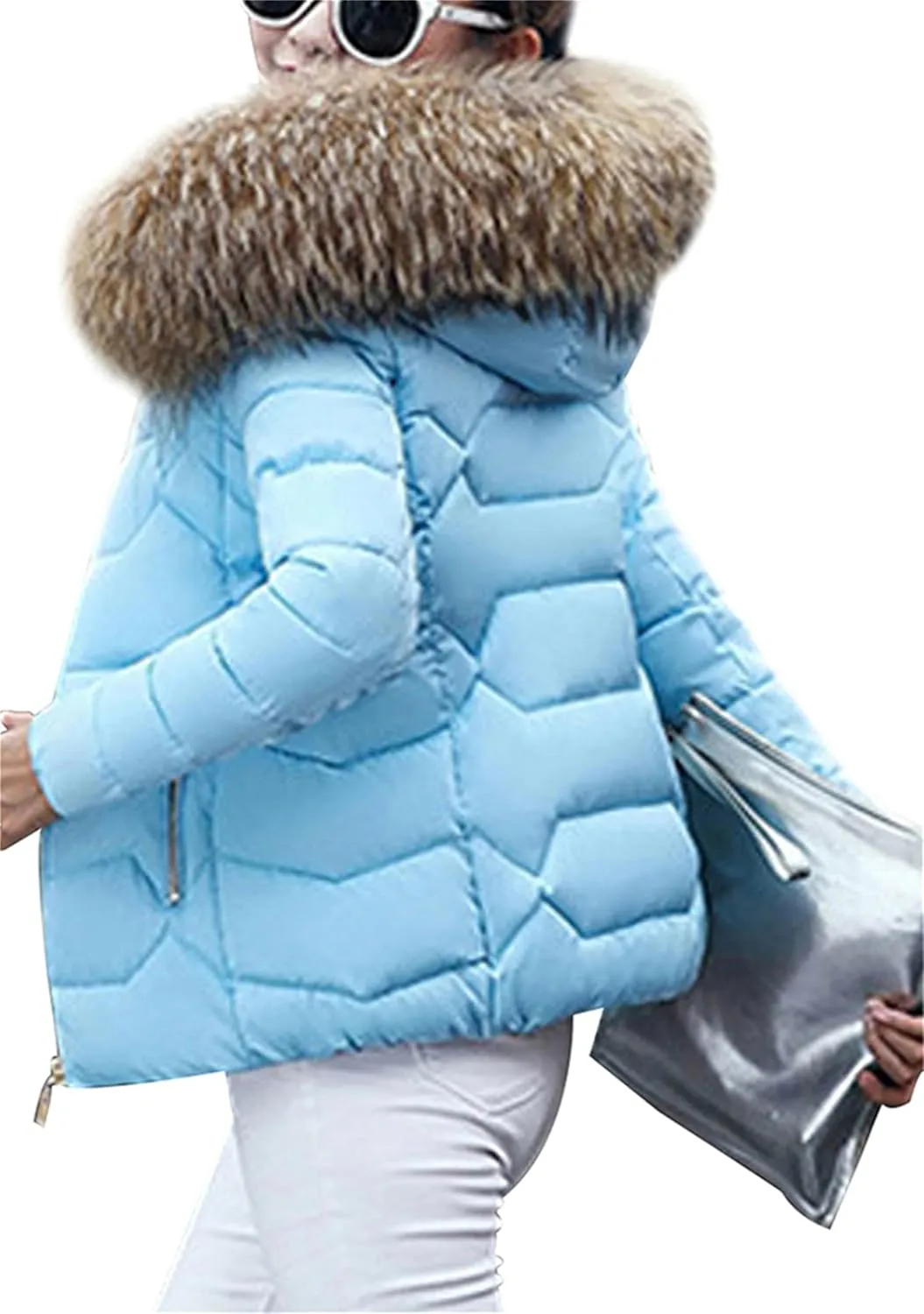 Women's Slim Fit Thermal Jacket Hooded Quilted Coat Winter Long Sleeve Full Zip Puffer Jacket