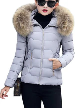 Women's Slim Fit Thermal Jacket Hooded Quilted Coat Winter Long Sleeve Full Zip Puffer Jacket