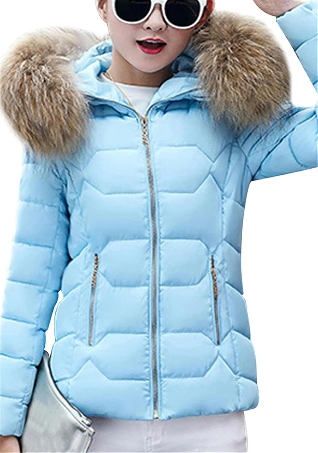 Women's Slim Fit Thermal Jacket Hooded Quilted Coat Winter Long Sleeve Full Zip Puffer Jacket